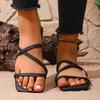 Design Women'S Fashion Slipper Casual Solid Fine Ribbon Combination Roman Flat Slippers Sandals Women'S Outdoor Beach Sandals