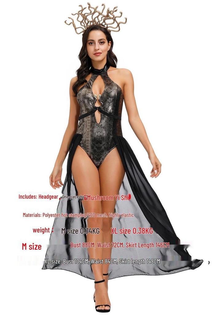 Medusa Costume - Snake-Haired Gorgon Role-Play Outfit for Halloween and Stage Performance.