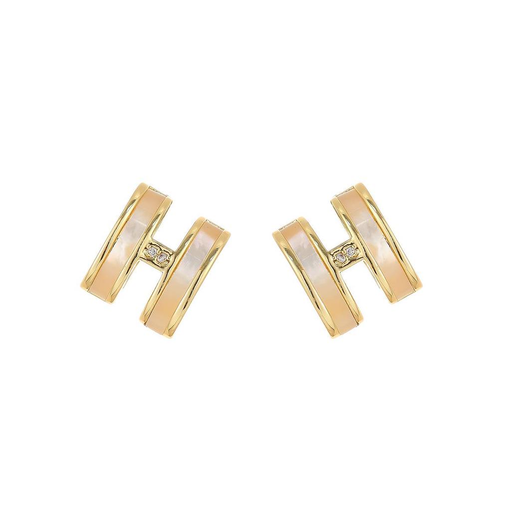 Pearl & Silver H-Shaped Letter Necklace and Earrings Set