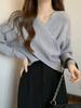 Women's Irregular V-Neck Loose Knit Sweater - Autumn/Winter Edition