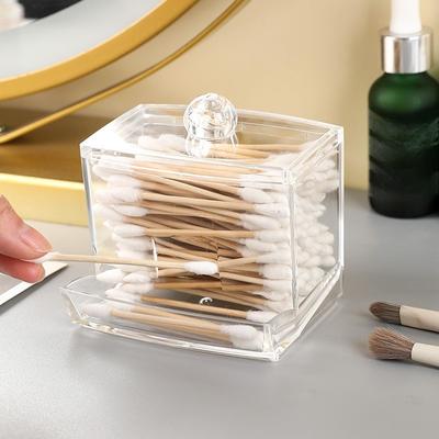 Cotton Swab Box Square Circular Storage Box Bathroom Jar Storage Jar Transparent Home Minimalist Style
