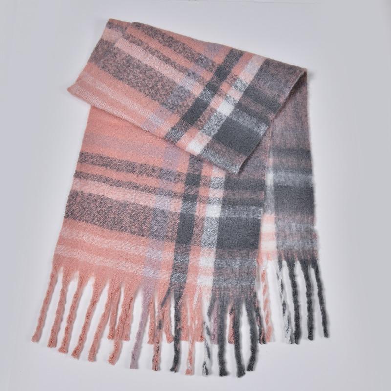 New Autumn and Winter Circle Yarn Thickened Plaid Scarf Men's and Women's Fashion Warm Fringed Long Couple Scarf