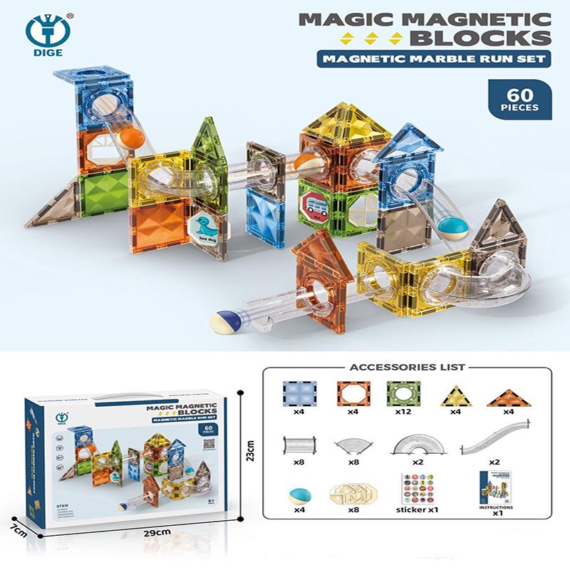 Digefei Magnetic Building Blocks: Educational Diamond Drill, Roller Ball Track, Colorful Lights, Strong Magnet, Pipe & Surface Sheets.