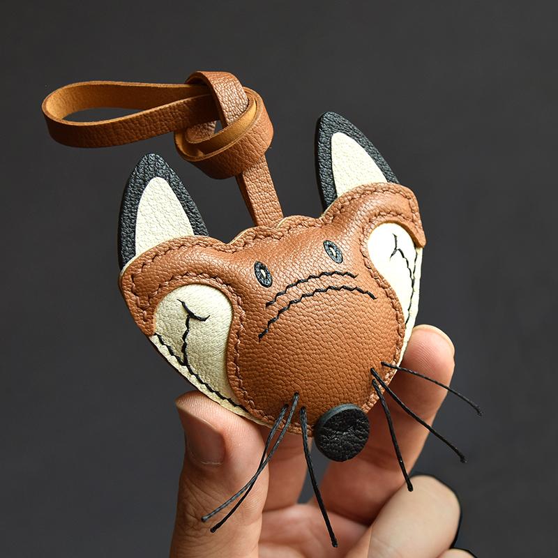 Fox Original Design Fox Leather Handmade Car Key Bag Pendant Personalized Niche Gift Keychain