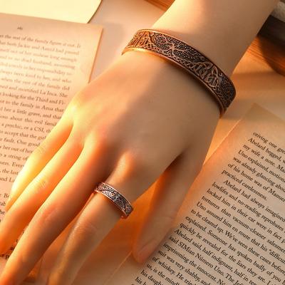 Exclusive Viking Tree Of Life Open Bracelet Ring Set Retro Magnet Bracelet Ring Jewelry