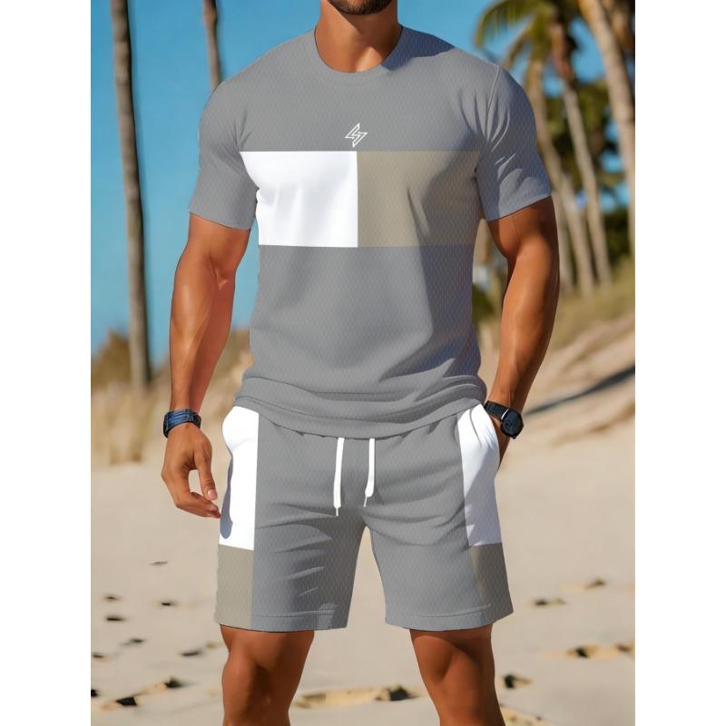 Men's Casual Sportswear Set, Breathable Outdoor Leisure Round Neck T-Shirt and Shorts Set, Summer Digital Print Set for Adults