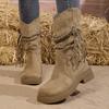Braided Tassel Western Boots for Women Vintage Faux Suede Chunky Heel Long Boots Woman Autumn Winter Knee High Botas Mujer 2025