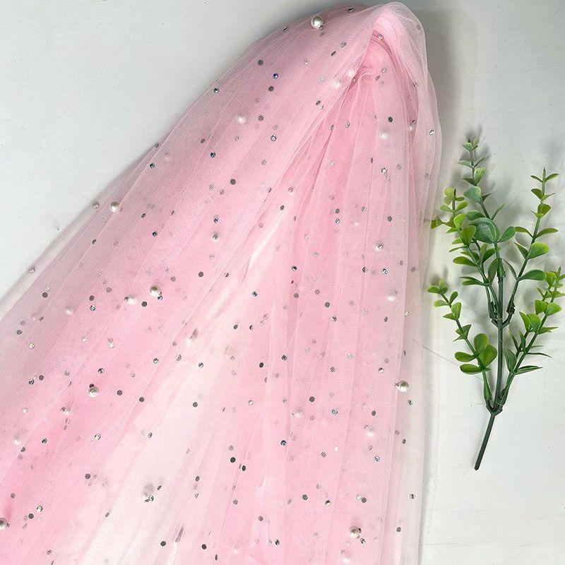 Beads Colored Diamonds Nails Pearl Imitation Pearl Encryption Fabric Wedding Dress Headgear Gauze Skirt Background Cloth Mesh