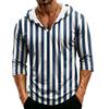 Men's Casual Hooded Striped Three-Quarter Sleeve T-Shirt