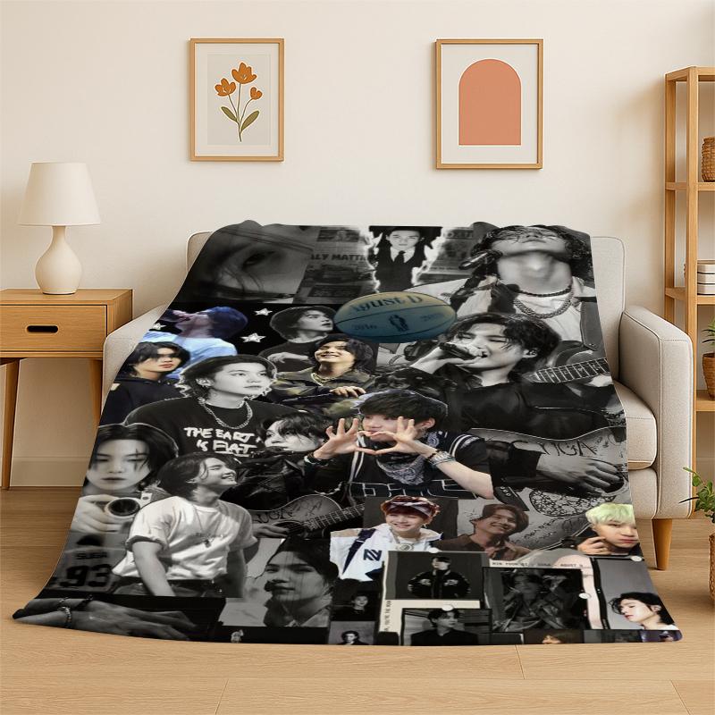 Kpop B-BTS SUGA Agust D Yoon Gi Flannel Blanket Soft Warm Throw Blanket for Bedroom Living Room Bed Travel Camping Picnic Gift