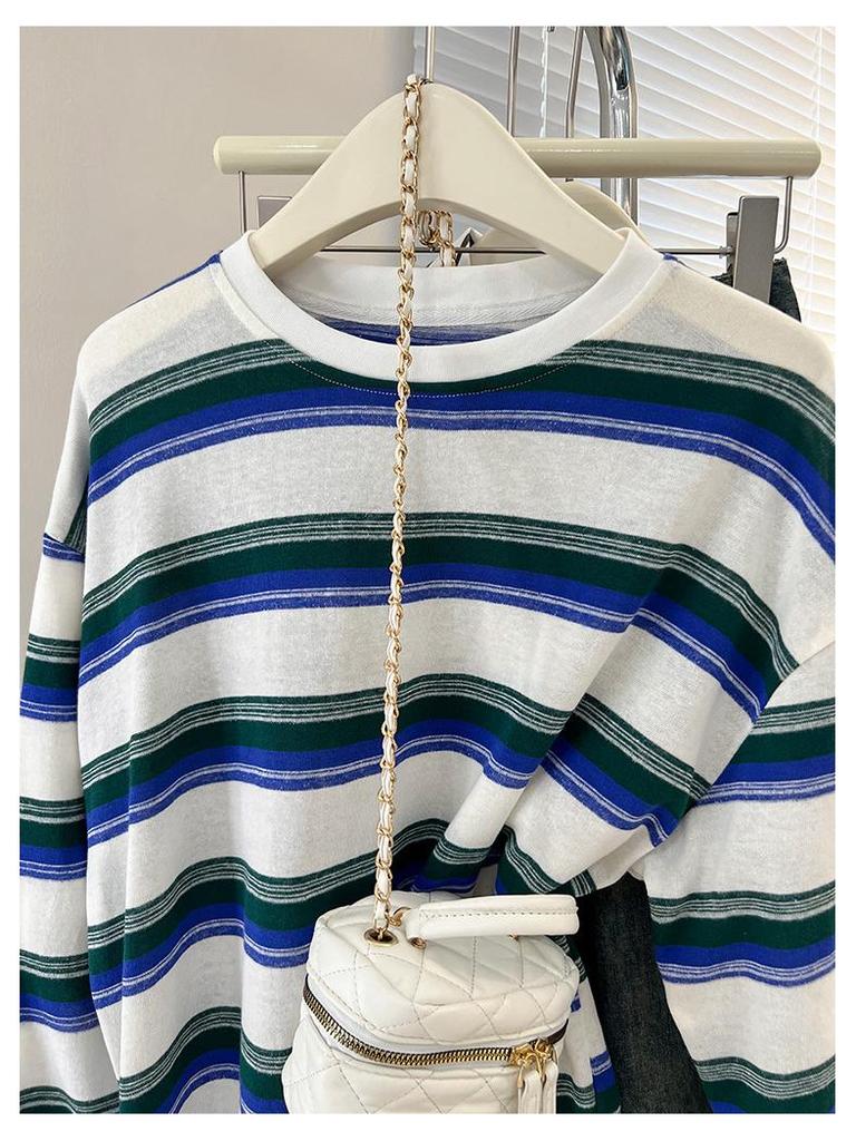Women's Black Striped Long-Sleeve T-Shirt, Spring/Autumn 2025 Trend, Designer Look, Unique Base Layer, Loose Fit