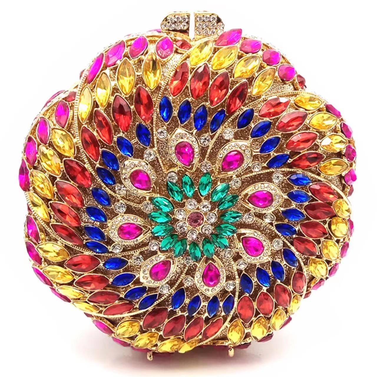 

WHTUOHENG Evening Bag Round Flower Rhinestone Clutch Bags For Lady Crystal Wedding Bridal Floral Handbags Women Cocktail Purses 15cmX15cmX6cm