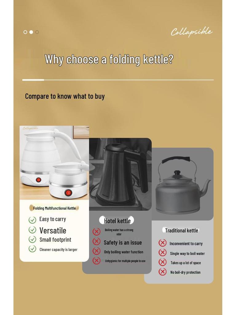 Kompakter faltbarer elektrischer Reisewasserkocher - Silikon, für eine Person, perfekt für Studentenwohnheime und zum Wasser kochen