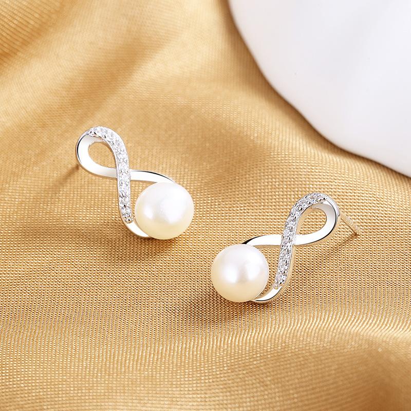 

Fashion Infinity Symbol Earrings Women S Freshwater Stud Earrings Sterling Silver Simple Creative Earrings Exquisite 925 silver