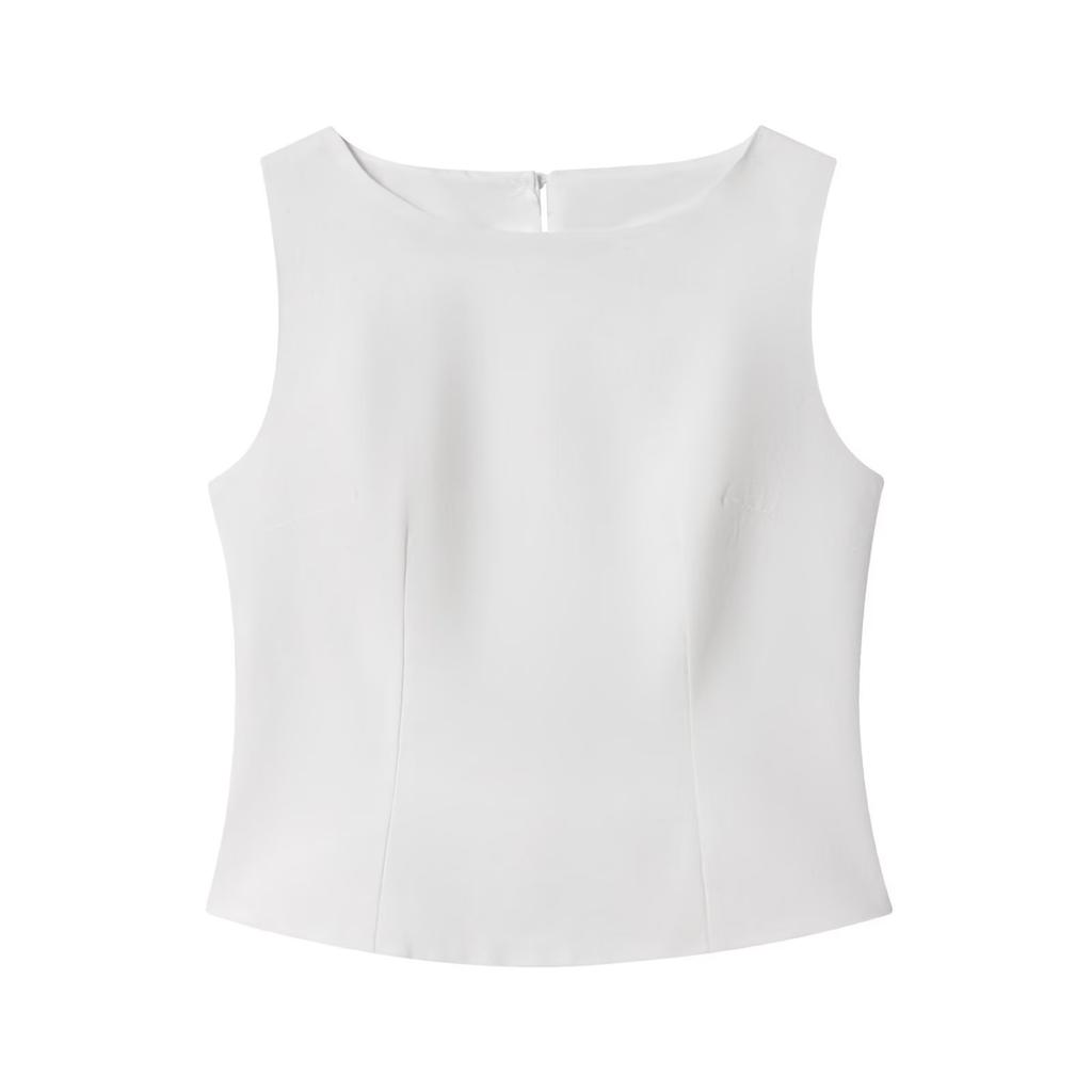 European and American Style, New Women's Clothing, Black and White Cotton and Linen Sleeveless Top, Solid Color Cotton and Linen Pleated Skirt