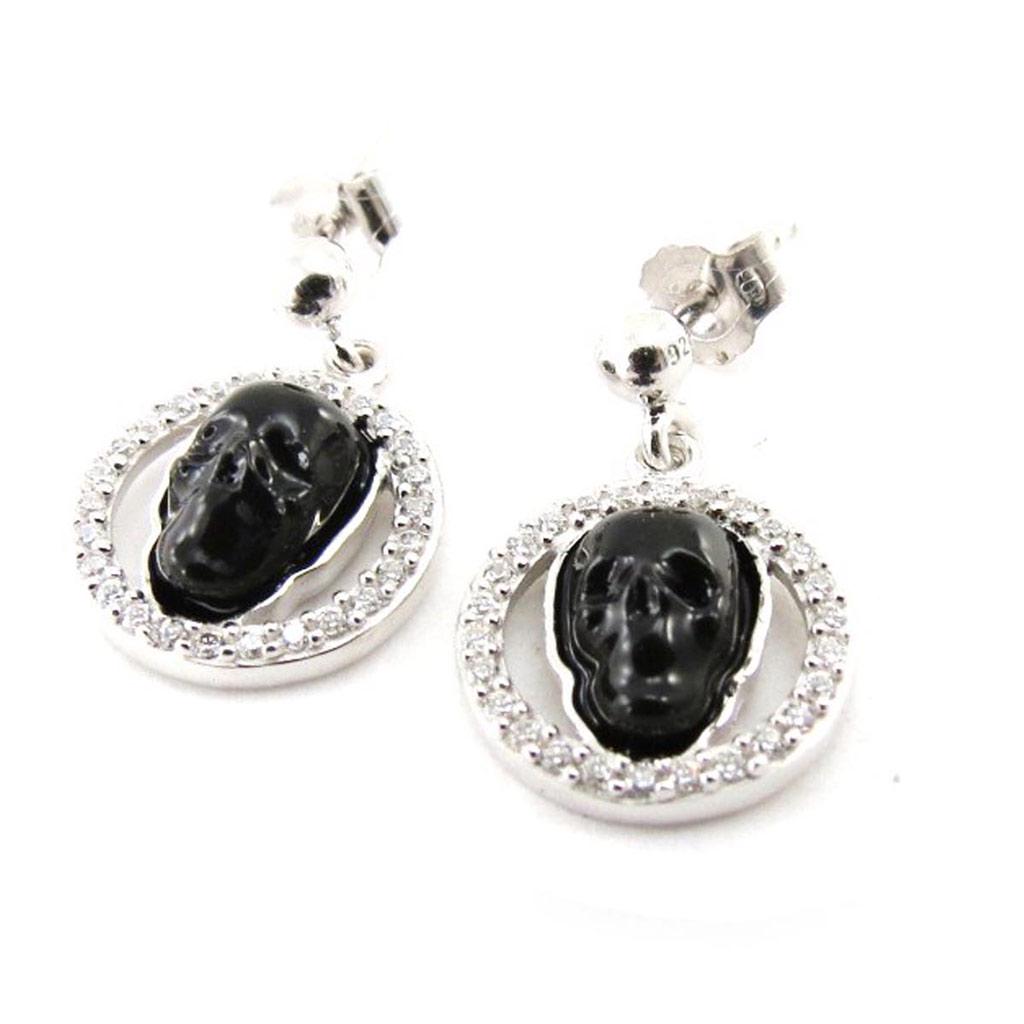 Les Trésors De Lily [J3116] - Silver Earrings 'Skull' Black Silver (rhodium Plated) - 18x11 Mm