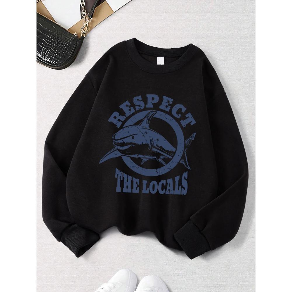

2025 Защитите местных Толстовка с принтом акулы Женская Осенне-зимняя теплая худи с круглым вырезом Базовая спортивная одежда 4XL