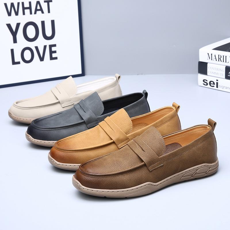 Genuine Leather Retro Handmade Simple and Breathable One-pedal Men's Leather Shoes Soft Leather Soft Sole Casual Shoes Fisherman Man