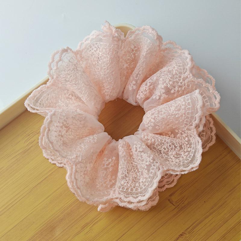 New Large Women Lace Scrunchies 4 Layers Lace Mesh Hair Bands Elegant Gentle Ponytail Holder Rubber Band Hair Accessories