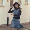 Rick Gingham Check Flare Knit Skirt (Black)