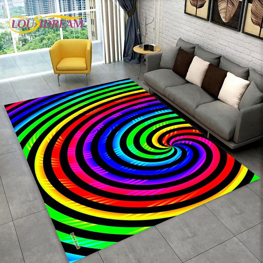 Illusion Regnbue Kromatisk Farge Områdeteppe, Teppe for Hjem Stue Soverom Sofa Dørmatte Dekor, barn Sklisikker Gulvmatte 3D