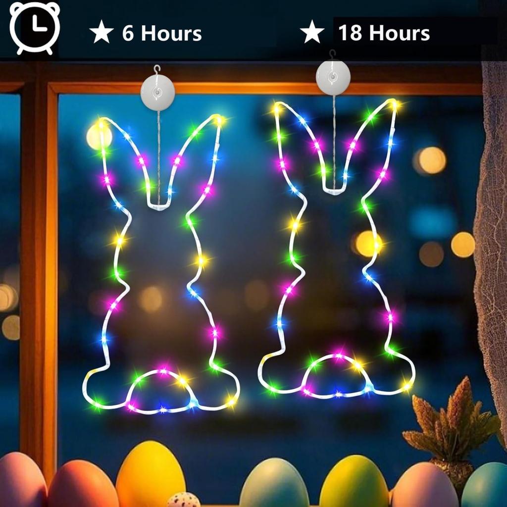 Illuminated Standing Droopy-eared Hanging Lamp, LED Colored Lights To Create An Easter Atmosphere For Indoor Window Decorations.