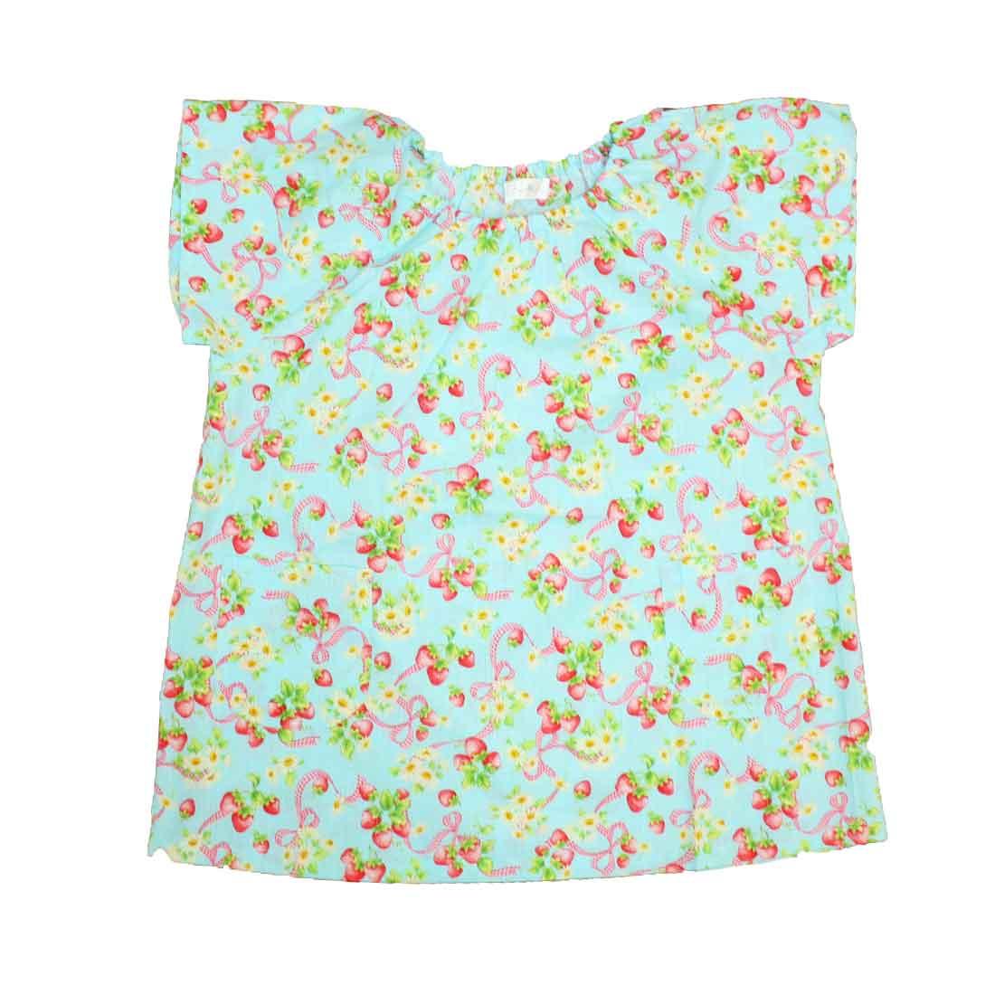 Smock [Kindergarten/Toddler] Short sleeve smock (Saxophone blue strawberry ribbon pattern) Short sleeve Admission Kindergarten Nursery school