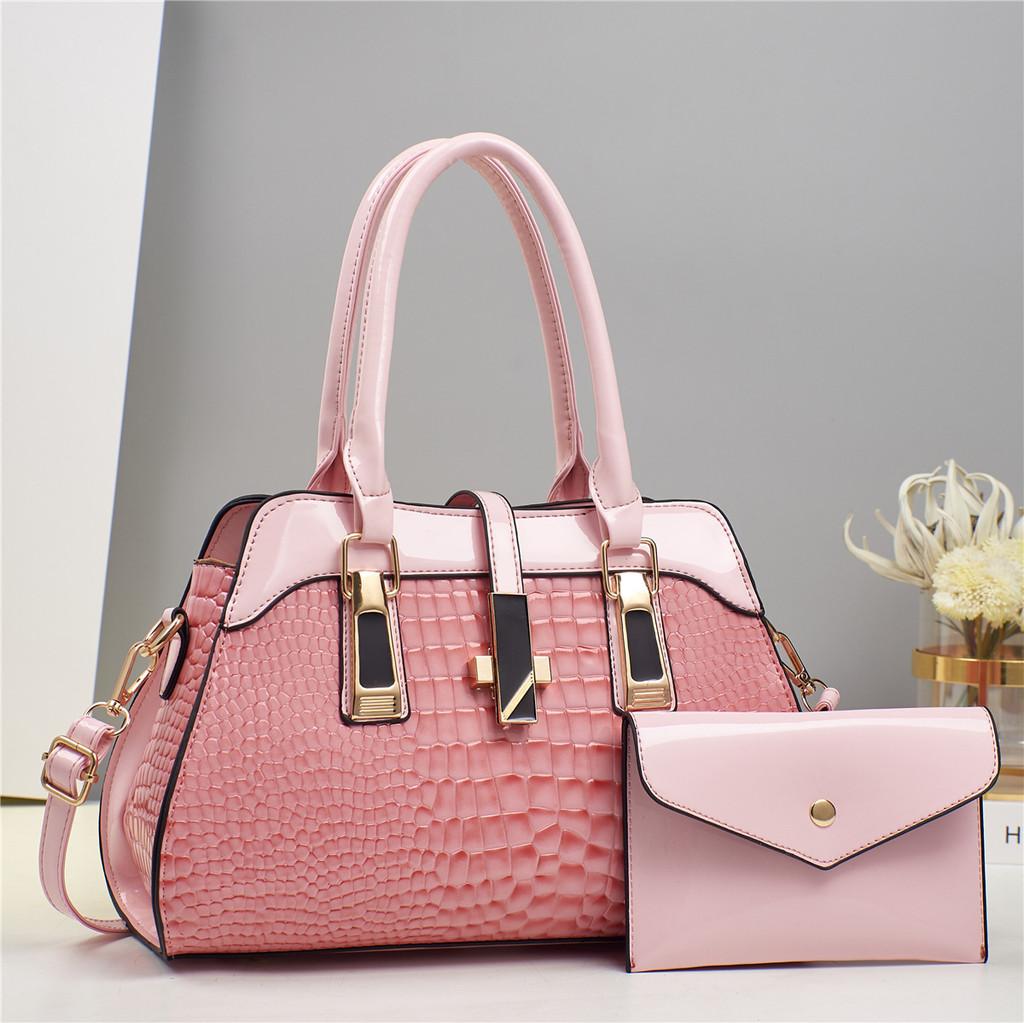 Stylish Large Capacity Crocodile Pattern Pu Handbag With Shiny Finish And Versatile Colors