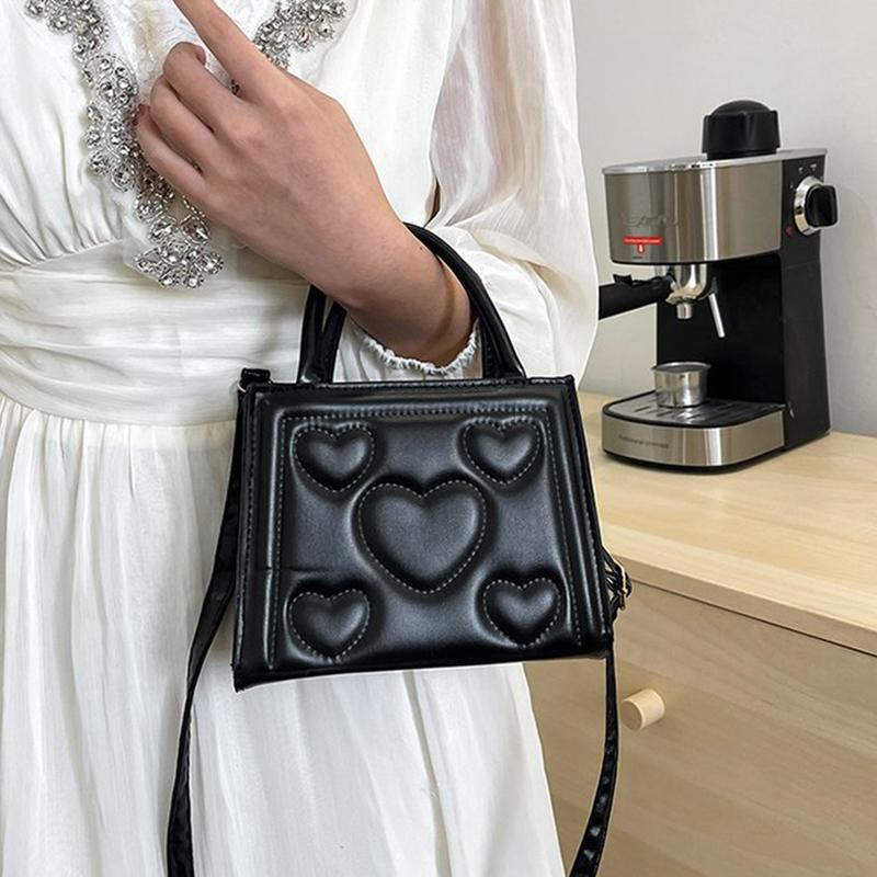 Elegantní Retro Jednobarevná Mini Kabelka Všestranná Korejský Styl Vzor Srdce Láska PU Kůže Crossbody Taška přes Rameno pro Středoškolačky