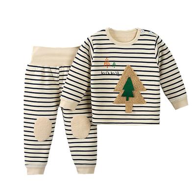 2Pieces Baby Pajamas Cotton Kids Boys Underwear Suits Autumn Winter Warm Toddler Girls Stripe Tops+Trousers Home Clothing Set
