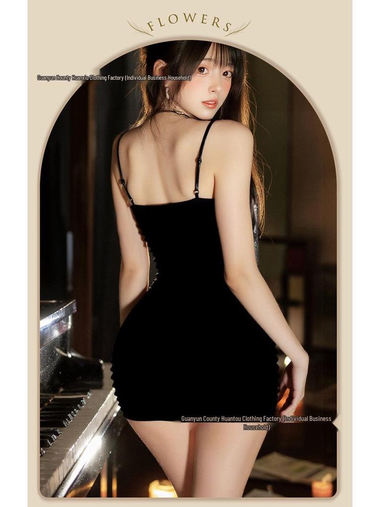 Pure Desire Low-Cut Sexy Nightclub Dress with Chest Pads - Slit Bodycon Mini Skirt