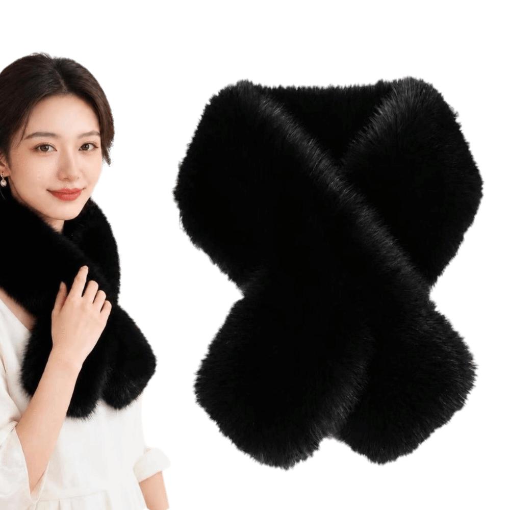 Plush Cross Scarf Thickened Neck Collar Elegant Imitation Fox Fur Scarf Outdoor