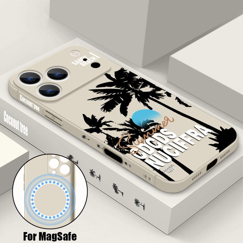 Magnetic For Magsafe Case For iPhone 17 Pro Max Creative Coconut Sunset Print Soft Silicone Phone Back Cover For iPhone 16 15 14 13 Pro Max 16e 17e