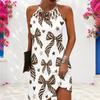 Women Plus Size White Criss Cross Cutout Neck Sleeveless Floral Printed Fitted Curved Hem Dress