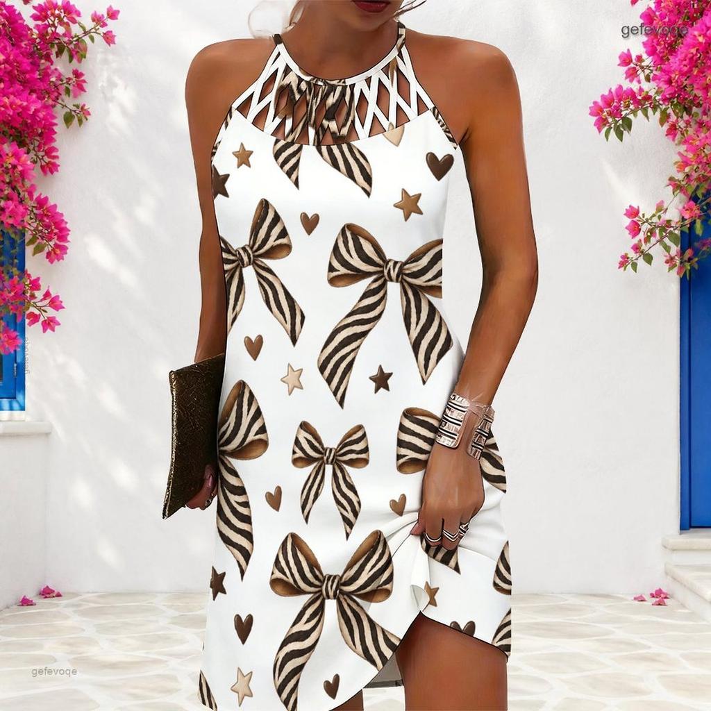 Women Plus Size White Criss Cross Cutout Neck Sleeveless Floral Printed Fitted Curved Hem Dress