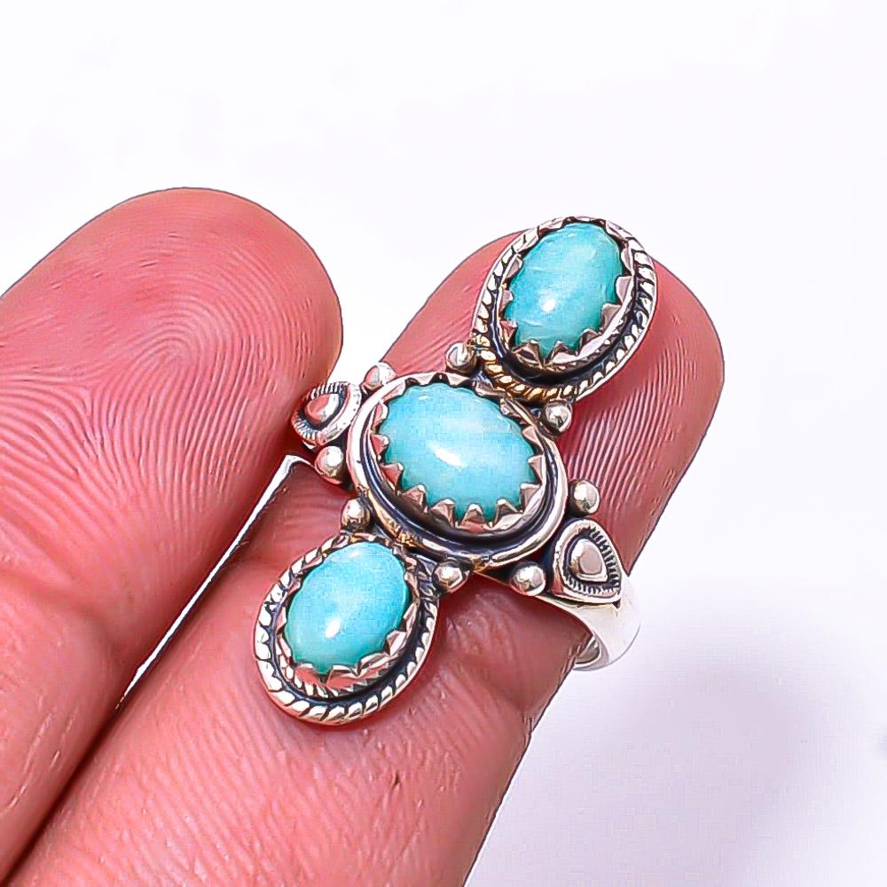 

Amazonite - Peru South West Three Stone 925 Sterling Silver Ring S.7 R945328821