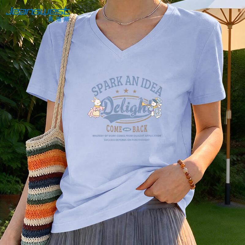 Jeanswest Women s 2026 Summer V-Neck Short Sleeve T-Shirt 2XL