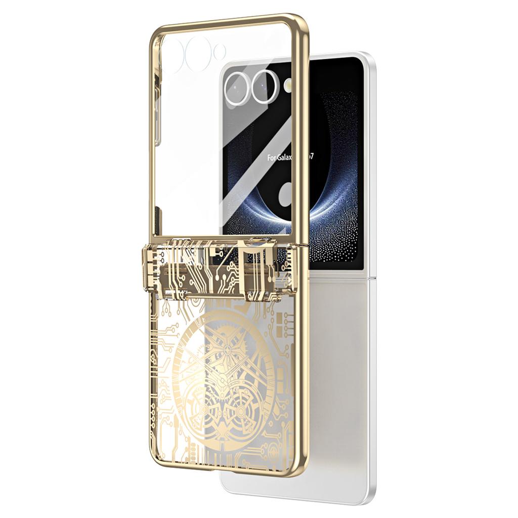 For Samsung Galaxy Z Flip7 5G Case Mechanical Legend Electroplating PC Phone Cover with Rear Screen Film