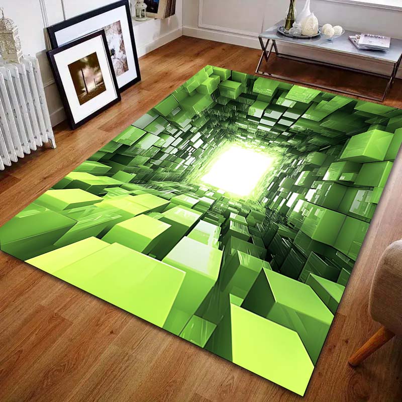 Tappeto 3D Stampa Spazio Cubo Verde per Soggiorno Camera da Letto Bordo Letto Tavolino Tappetino Pavimento Decorazione Tappeto Area Casa Grande Dimensione