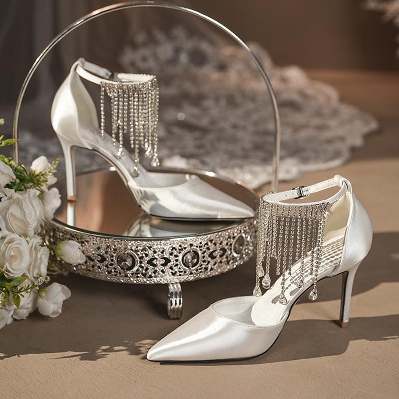 Mode Bling Bling Mode Pailletten Strass Quaste Damen Pumps Elegant Spitz Hochzeit Braut Dünne Hohe Absätze Party Ballschuhe