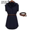 HNXC Women Fashion Casual Summer Loose Short Sleeve Belt Dress