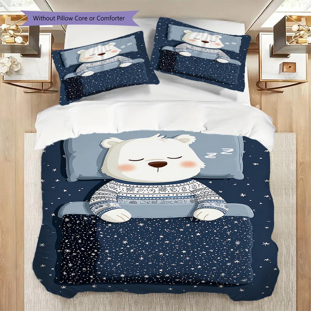 Polar Bear Pattern Bedding Quilt Set Quilt Cover Pillowcase Home Decoration Birthday Gift (1 * duvet cover + 2 * pillowcase, without core)