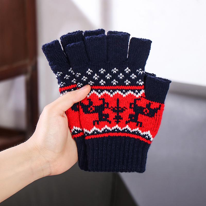 Damen Halbfinger Wollhandschuhe - Rentierdesign für Herbst/Winter, Ideal für Büro, Schreiben oder Weihnachtsfeiern