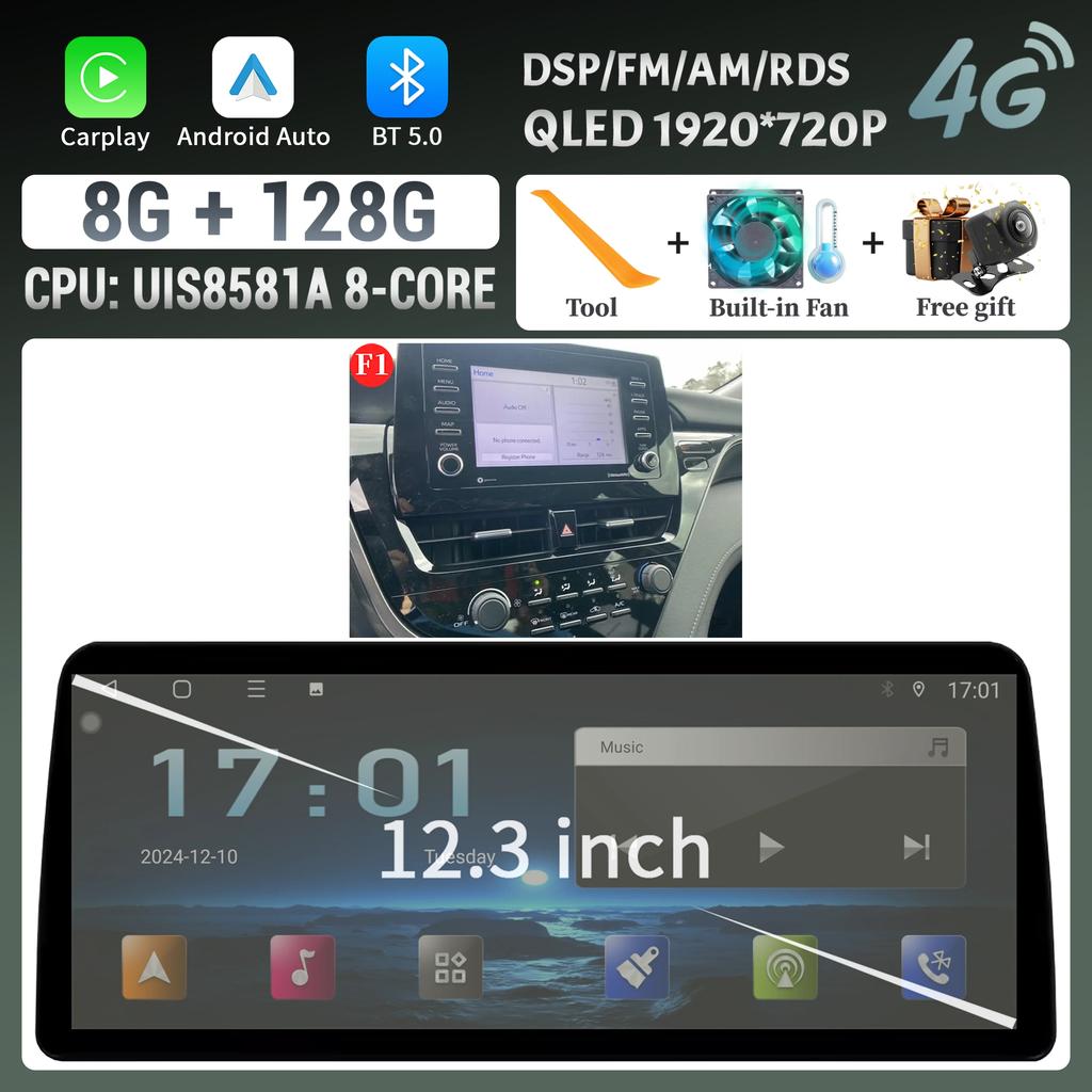 12.3inch For Toyota Camry 2021-2022 Car Radio Multimedia Android 14 4G GPS Navigation Wireless BT Carplay Head Unit Touch Screen