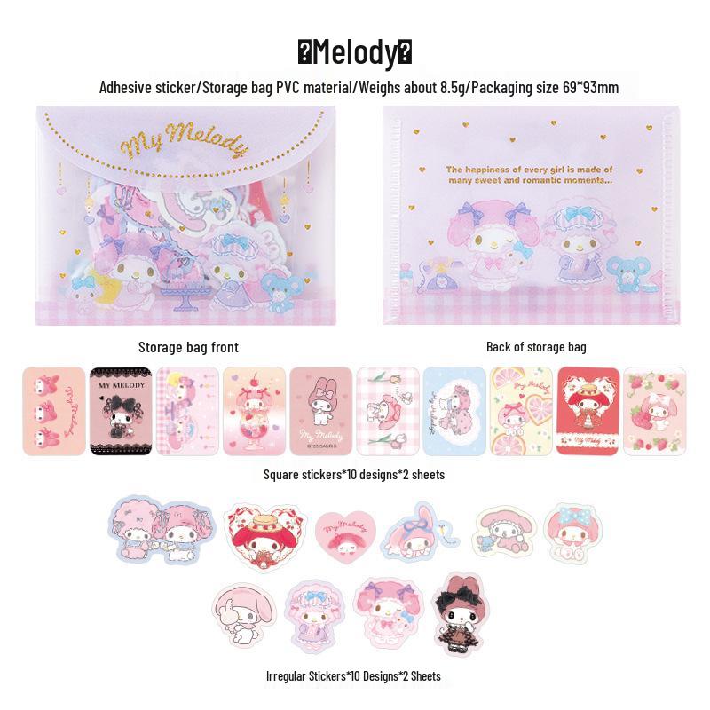 Sanrio Cartoon Paper Stickers: DIY Journal Decoration Pack with PVC Bag