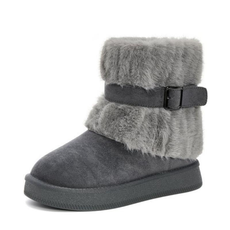 

Плюшевые хлопковые ботинки-перевертыши Зимние Новые с круглым носком На рукаве ремень с пряжкой Платформа Нескользящие Большого размера Зимние ботинки 35 серый