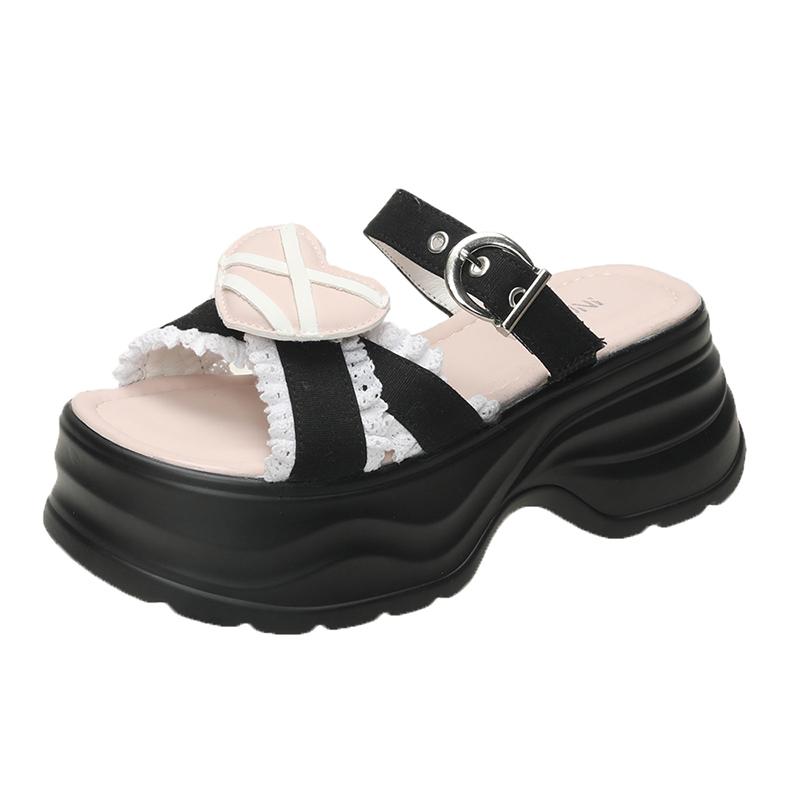 

Fashion 7.5CM Summer Women Slippers Ladies Beach Flip-Flops Chunky Denim Shoes Wedges Heels Outside Sandals Woman High Platform Slippers 34 чёрный