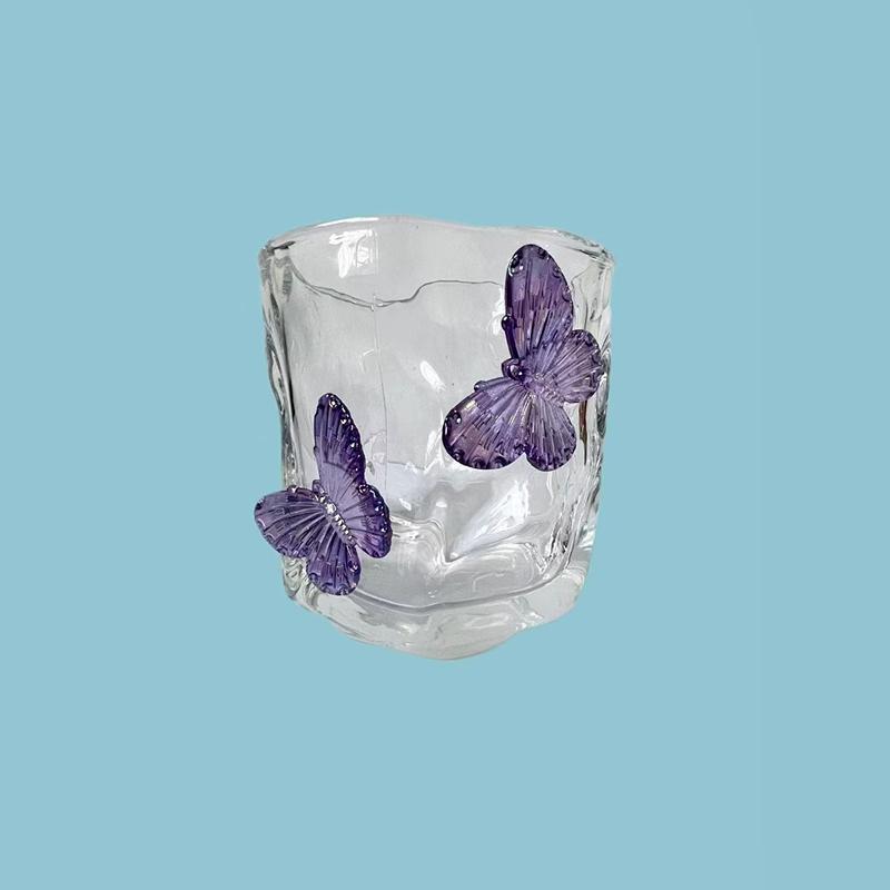 200Ml Butterfly Crystal Glasscup Ins Transparent Beer Juice Milk Glass New Home Exquisite Irregular Whiskey Decorative Glass