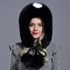 Womens Winter Hats and Caps Natural Fur Fox Hat with Tails 2 Balls Fluffy Fur Elegant Fashionable Stylish Warm Hat with Earflaps