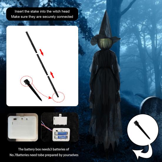 Świecące Wiedźmy Trzymające się za Ręce z Kołkami Aktywowana Dźwiękiem Halloweenowa Stojąca Dekoracja Wiedźmy ze Świecącą Twarzą na Zewnątrz Trawnik Ogród Patio Dekoracja